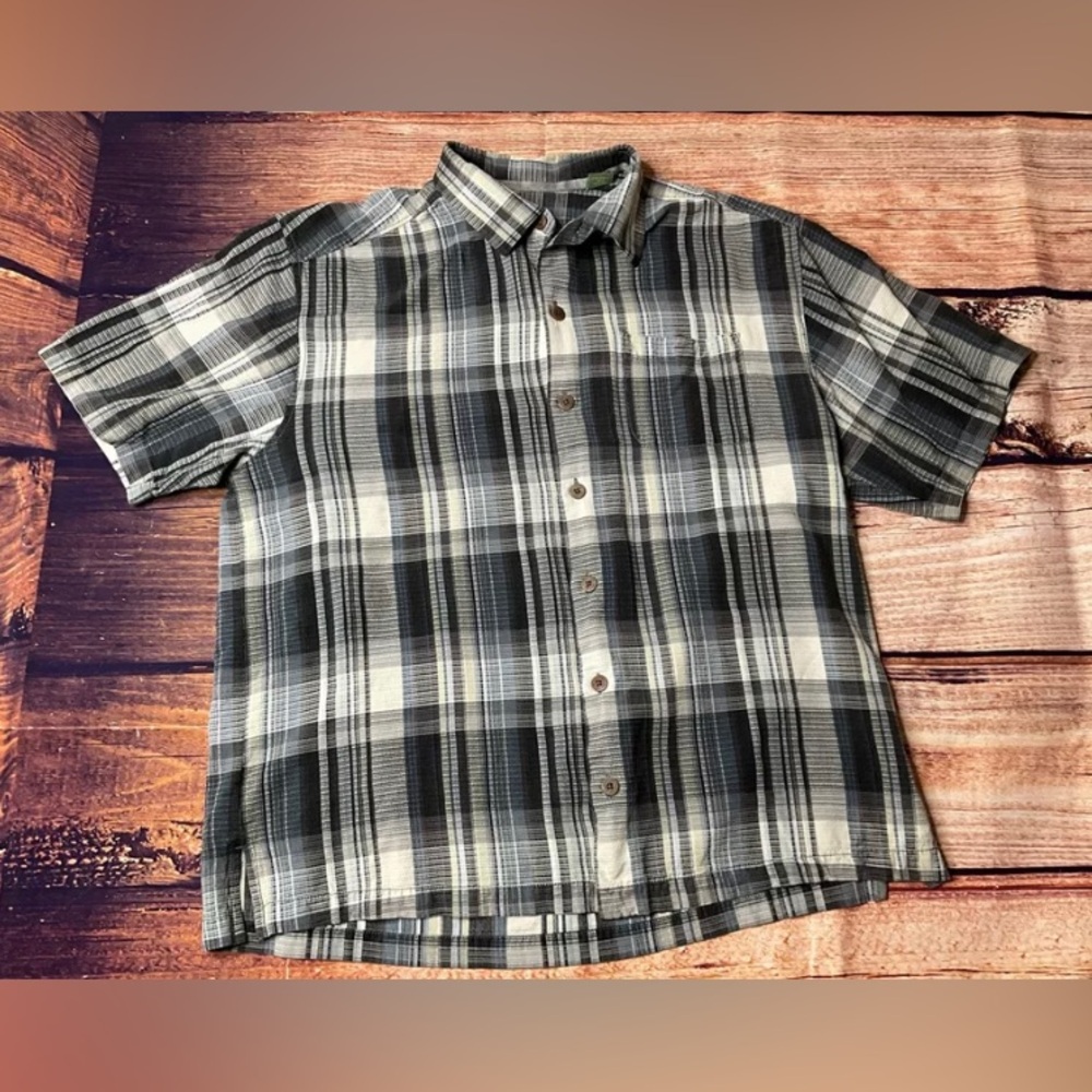 Tommy Bahama Short Sleeve Shirt Men Large Gray Plaid Button up 100% Silk #1738